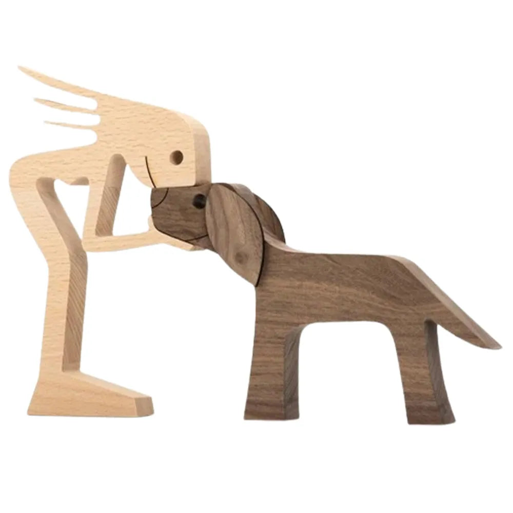 Vibe Geeks Hand - carved Wooden Puppy Family Sculpture