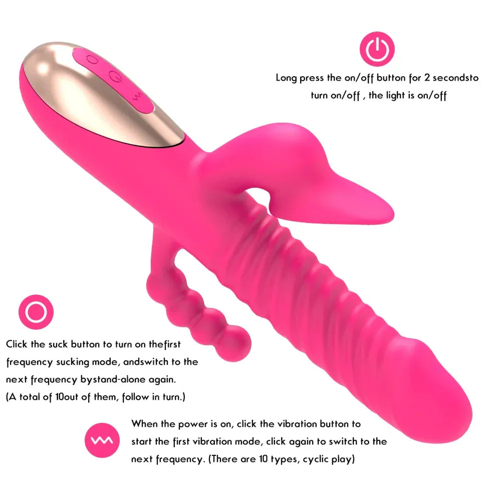 3 In 1 Thrusting Sucker Vibrator For Women