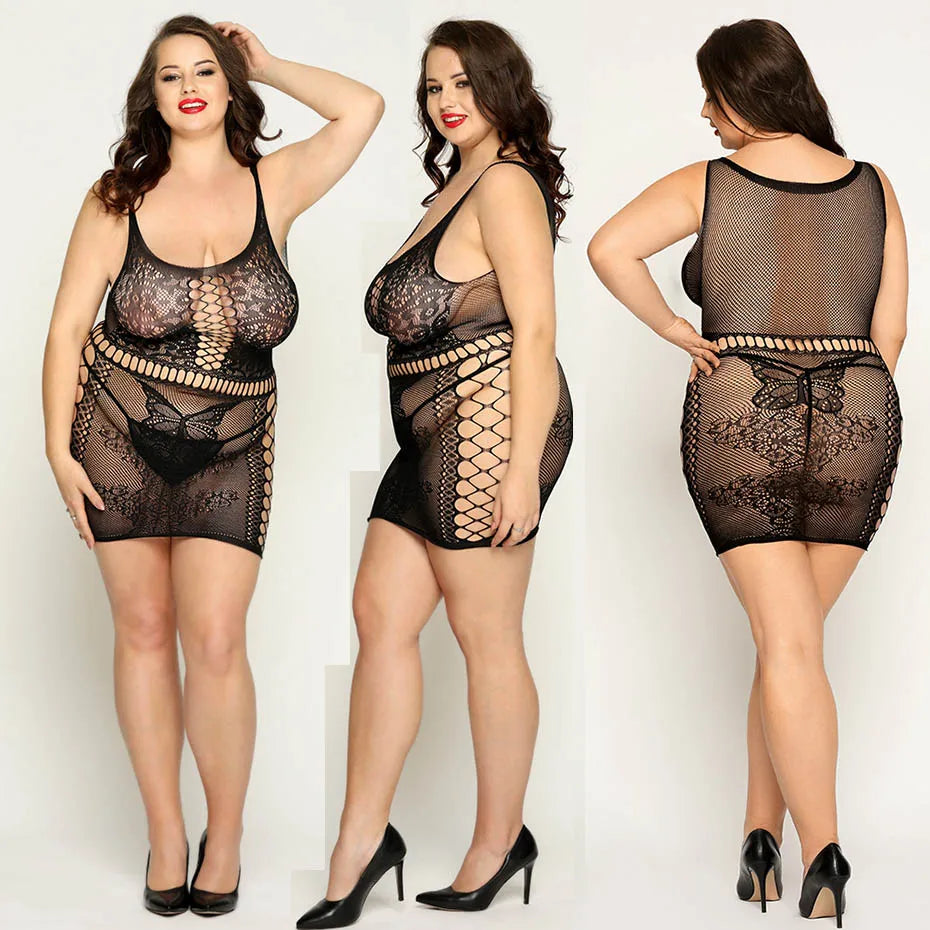 Alluring Lace Bodysuit Sheer Plus Size Lingerie For Women