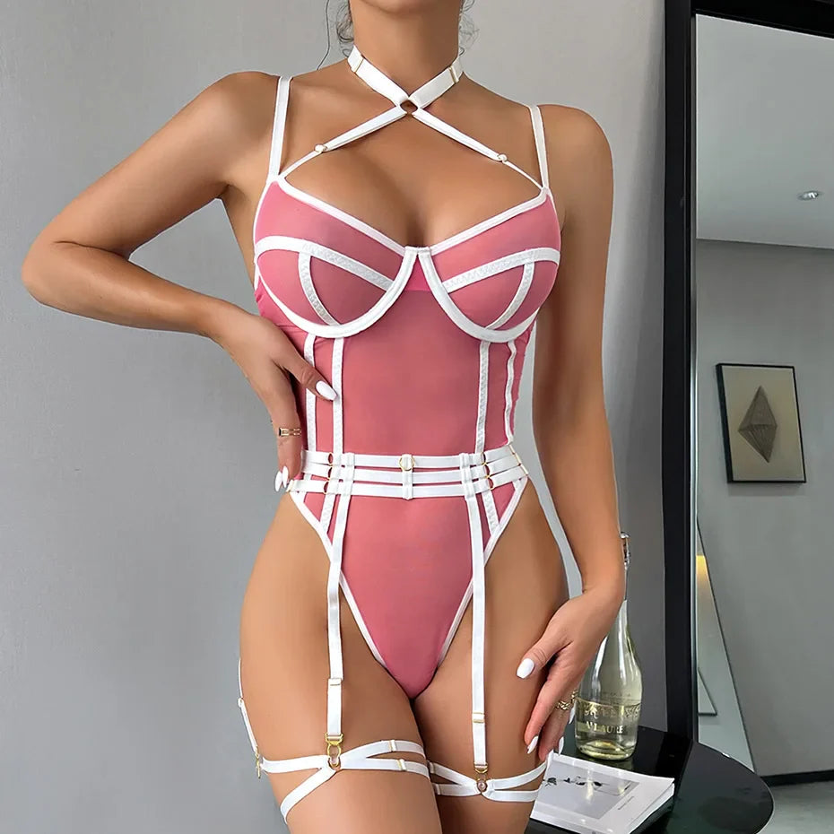 Alluring Lace Bodysuit Open Crotch Teddy Nightwear For Women