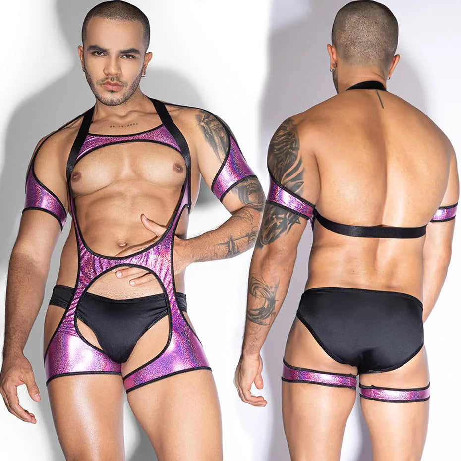 Men Leather Top & Pant Set 2 Piece Alluring Lingerie