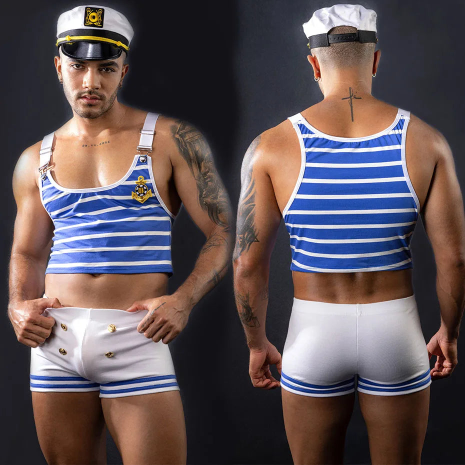 Blue Sailor Cosplay Lingerie Men Erotic Bodysuit