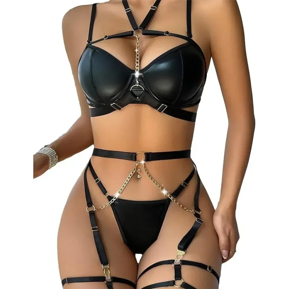 Punk Pu Leather Body Waist Belt Bodysuit Bondage Body