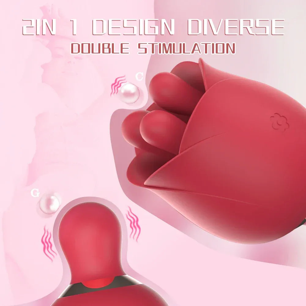 Rose Clit Stimulator 2 In 1 Oral Nipple Massager